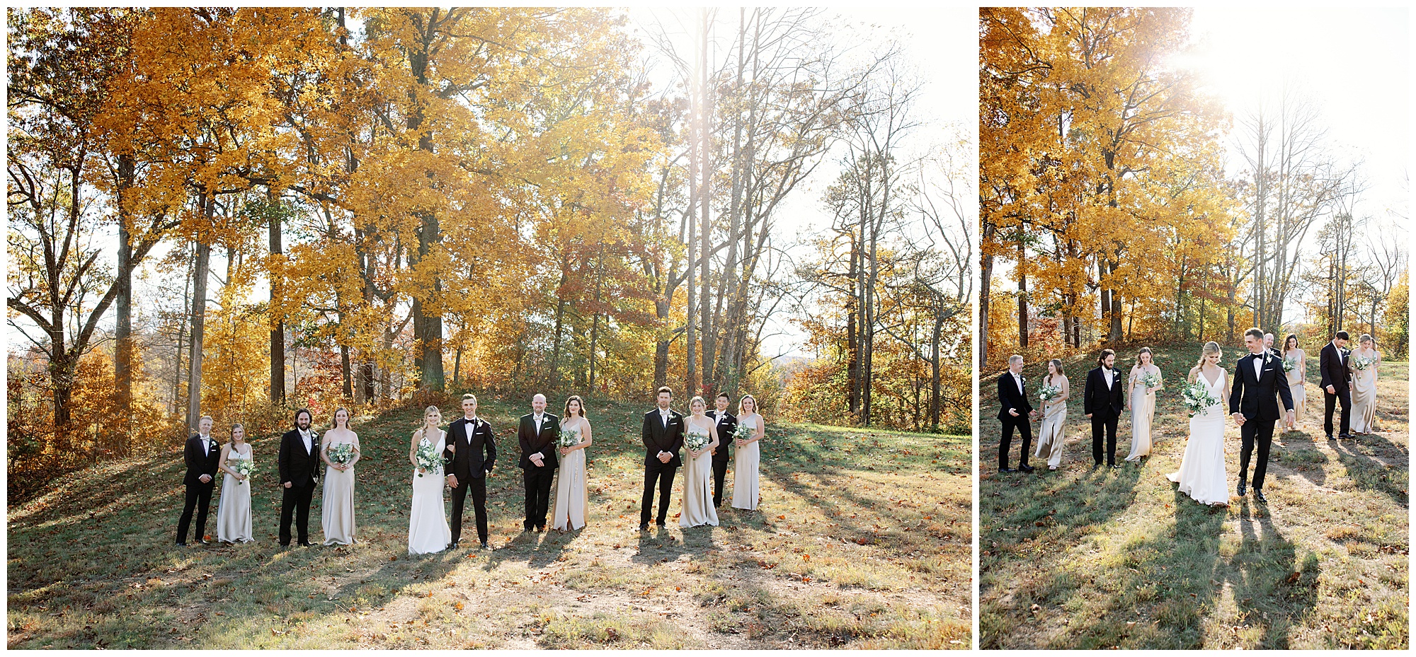 golden light, fall colors and wedding party photography by kathy beaver